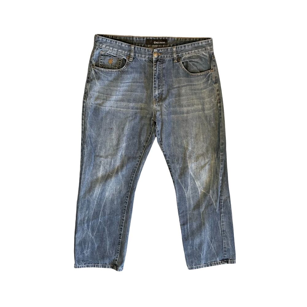 Rocawear Jeans Mens 36x32 Blue Fade Medium Wash Urban Streetwear Y2K Denim